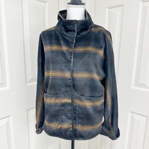 Sanctuary Dropped Shoulder black/gold striped Wool Jacket Faux leather Trim XS